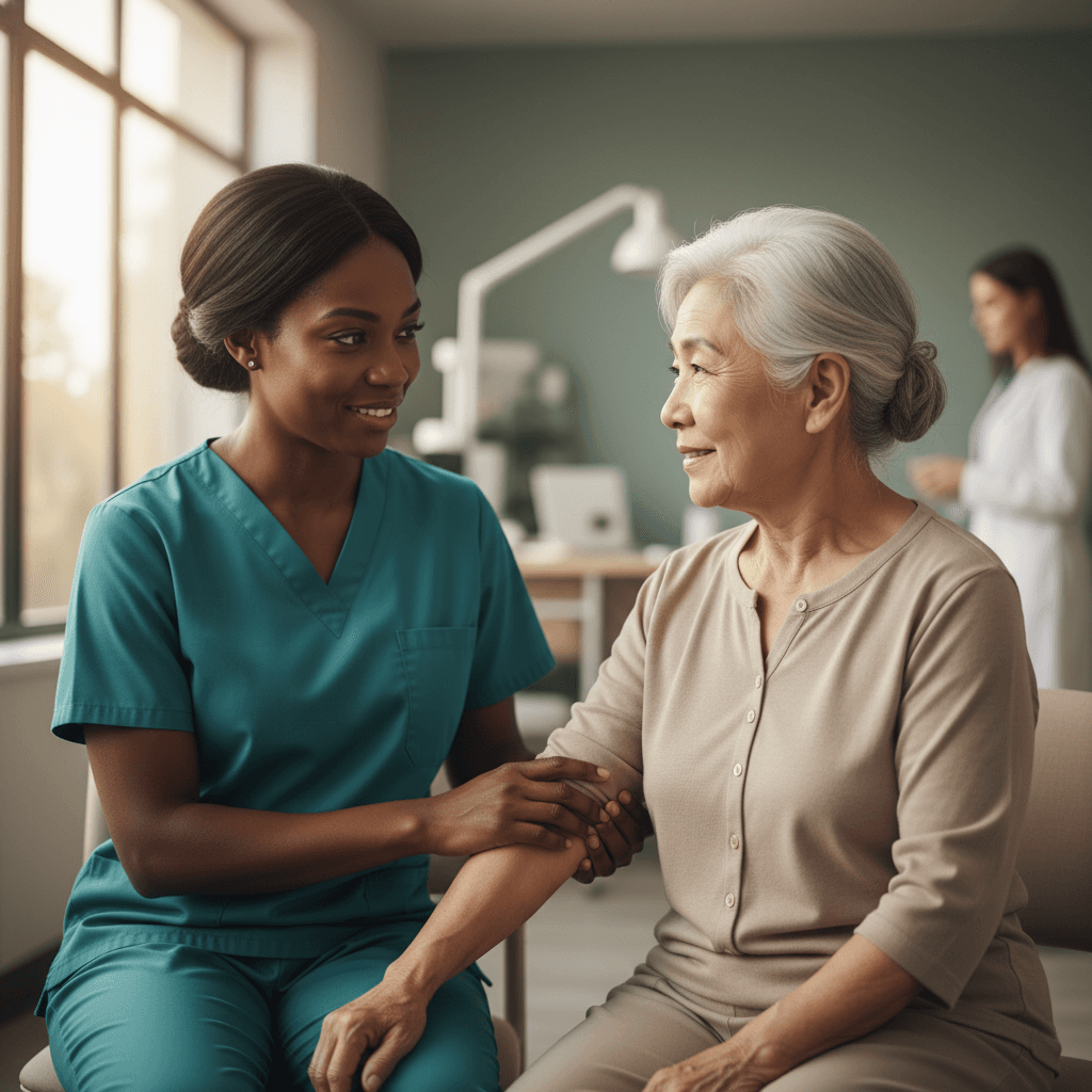 Pflegefachkraft bei der Betreuung eines Patienten