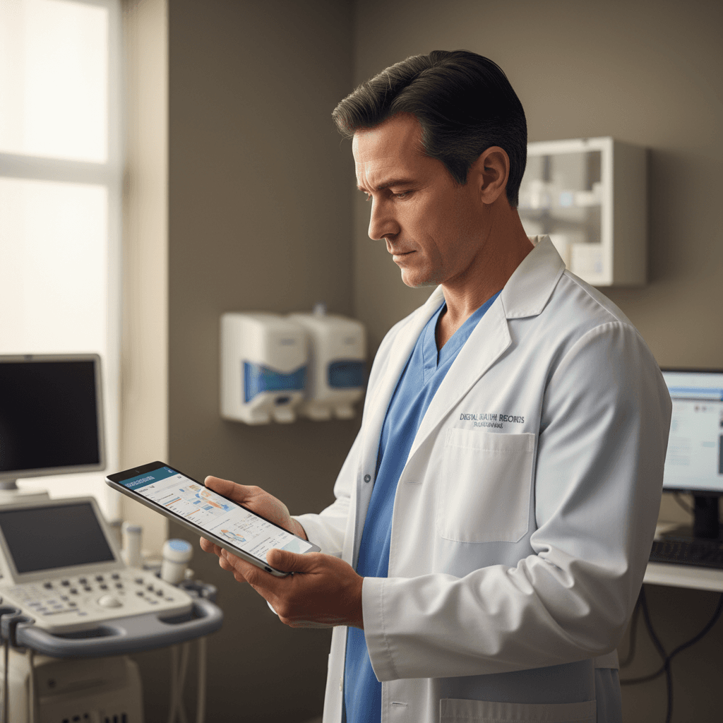 Fachkraft bei digitaler Patientenverwaltung