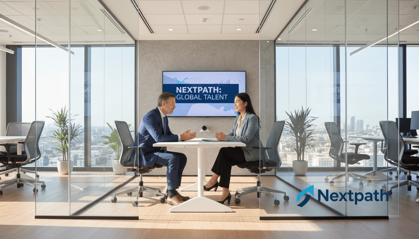 Personalberater führt Gespräch mit Kandidatin in modernem Büro