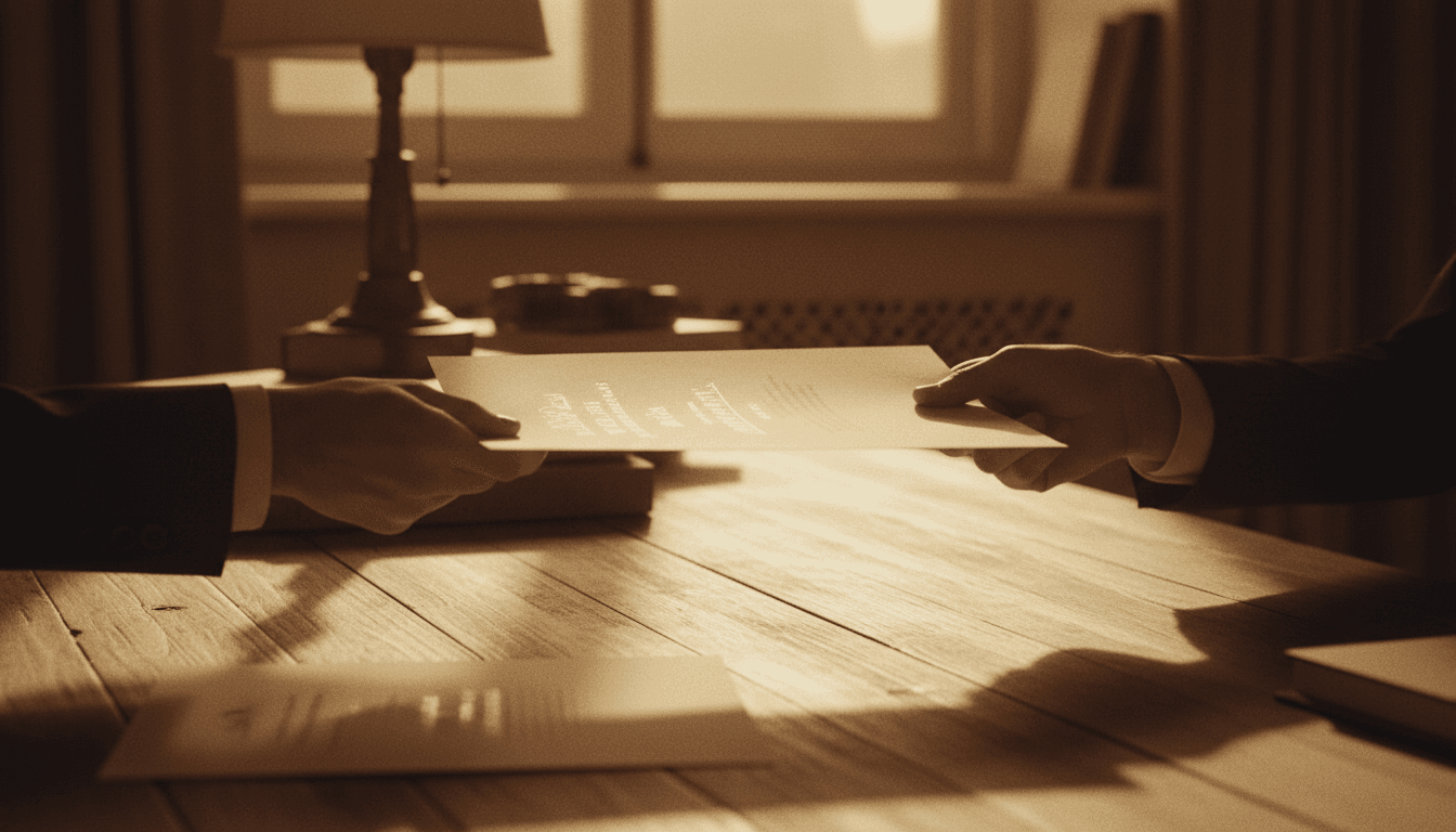 Detail: Übergabe von Bewerbungsunterlagen zwischen Recruiter und Kandidat