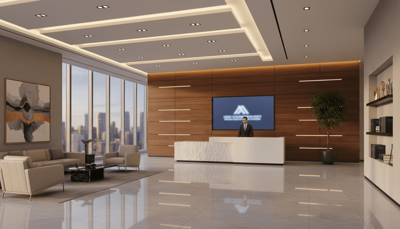 Professioneller Empfangsbereich und Büroeingang